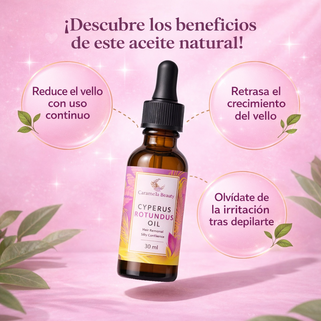 Aceite Cyperus Rotundus: Reduce el crecimiento del vello corporal.